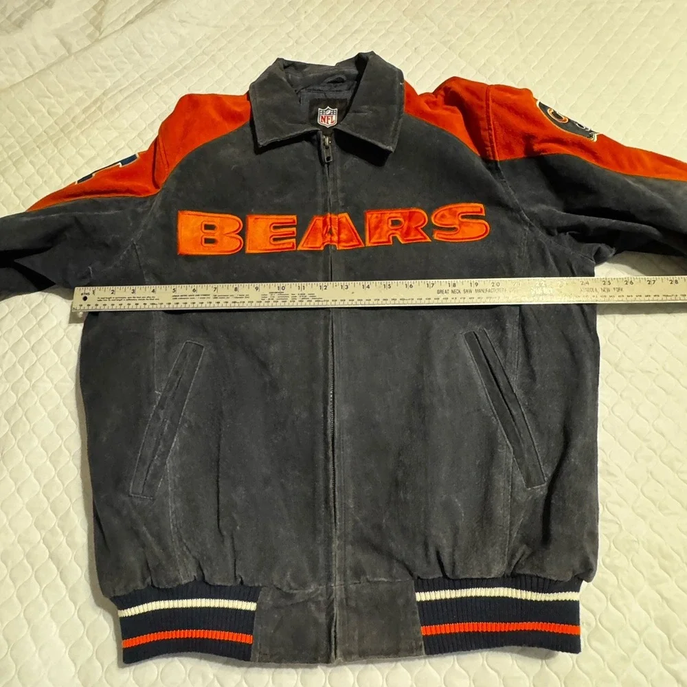 NFL Chicago Bears Mens Sz L Suede Bomber Jacket SUPERBOWL Vtg 90s Patch Blue - Picture 8 of 14